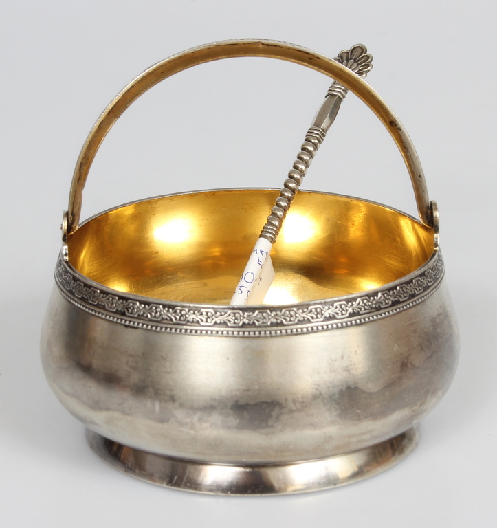 Silver sugar bowl complete with spoon