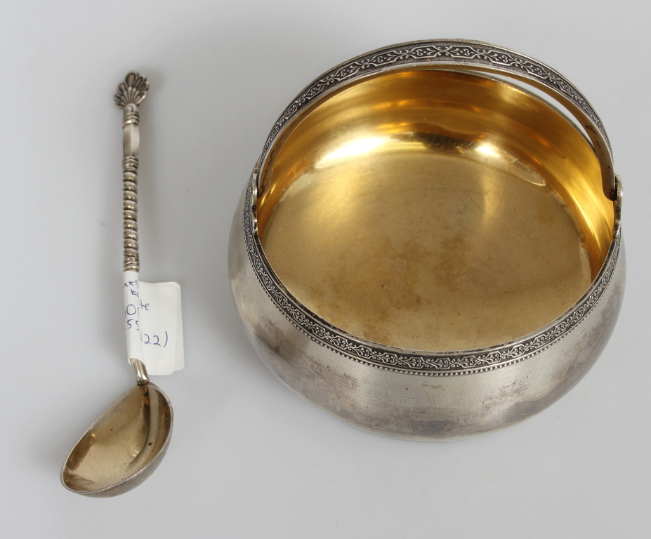 Silver sugar bowl complete with spoon