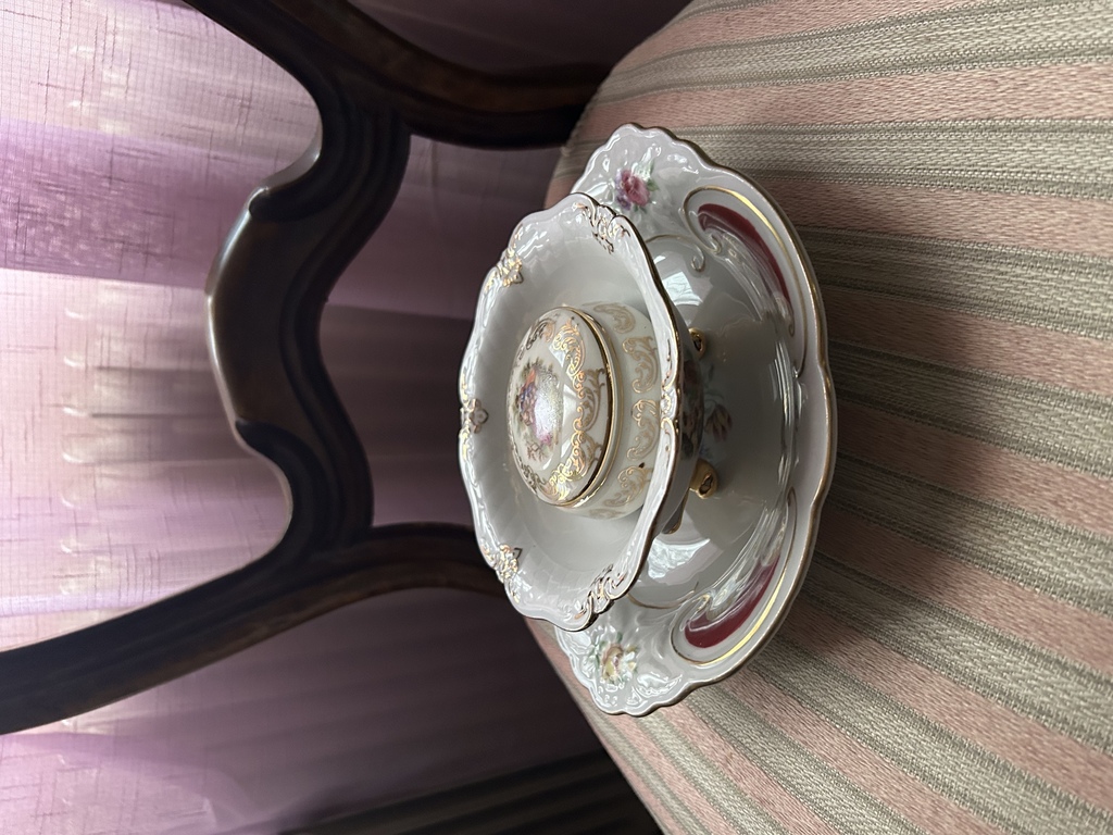 Bavarijas porcelāna  Efcenbach apgleznots trauks uz kàjām, siklietu kastîte un apgleznots ziedu saldumu trauks