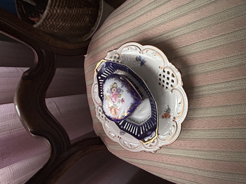 Bavaria Tirschenreuth porcelain painted sweet dish, PM porcelain painted sweet dish with saucer with lid