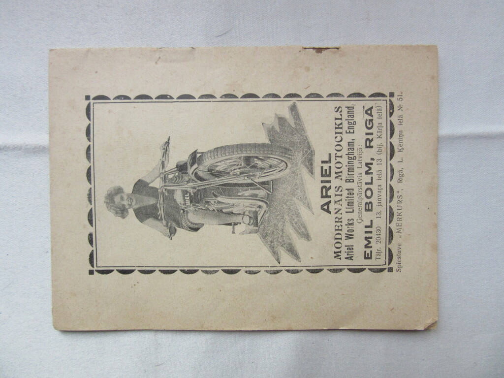 Motorbike ARIEL advert + photo 1930ies