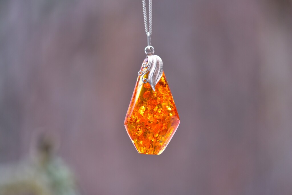 Amber pendant with silver chain