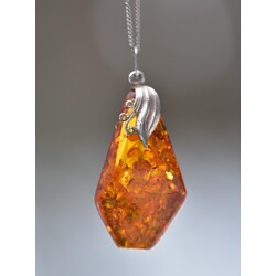 Amber pendant with silver chain