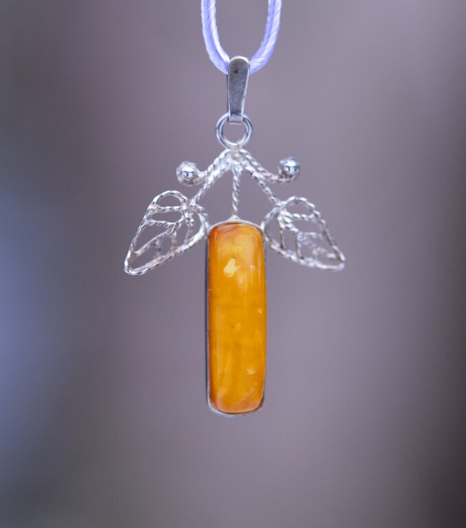 Silver pendant with amber, USSR