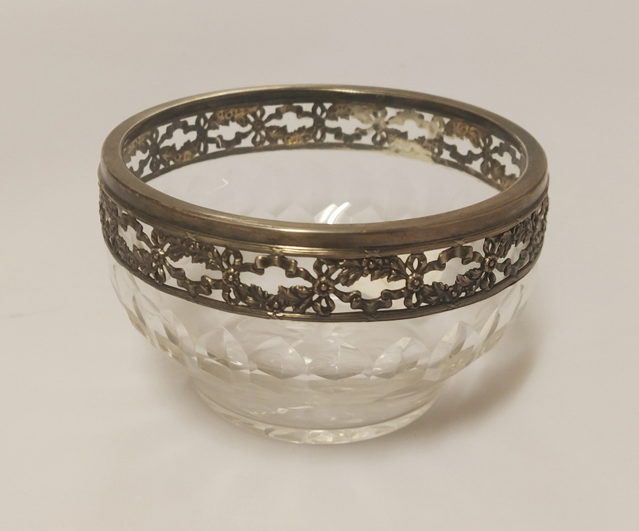 Glass container with silver finish