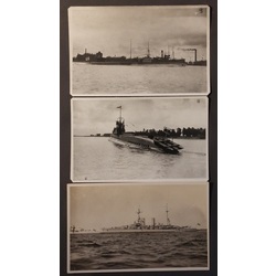 3 fotogrāfijas. Latvijas karaflotes 2 zemūdenes un 1 karakuģis 1930-40 g.