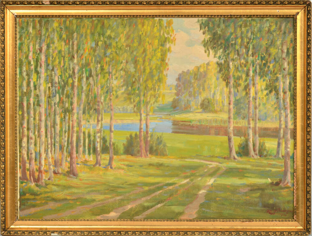 Landscape with a birch grove