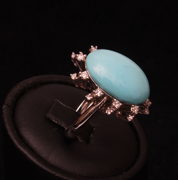 White gold ring with diamonds and Persian turquoise