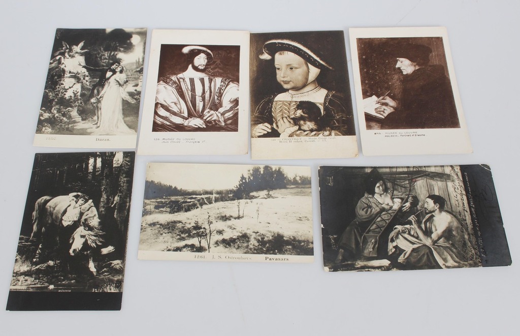 Black and white reproductions of paintings on postcards 18 pcs.
