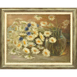 Still life with daisies and cornflower
