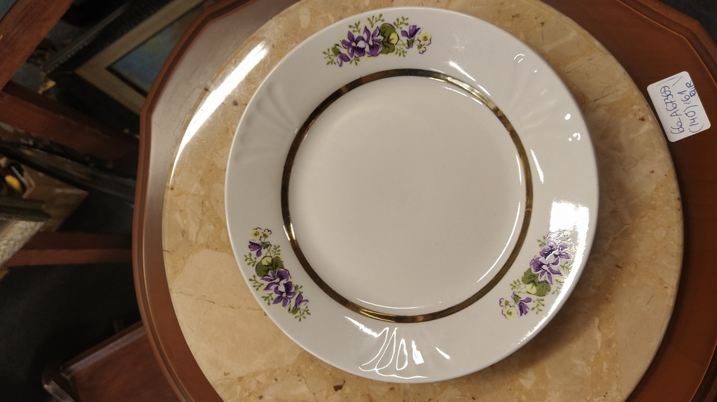Porcelain pitcher, cream dishes (4 pcs.) and two plates (total - 6 pcs.)