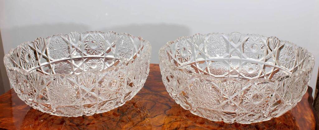 Two Bohemian crystal serving dishes