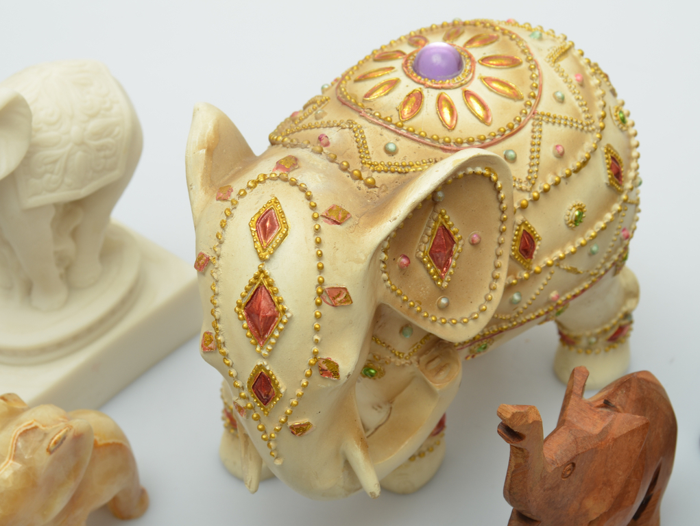 Decorative elephants of various materials 27 pcs