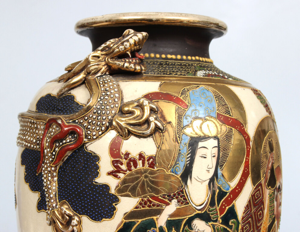 Taisho period painted porcelain vase with relief
