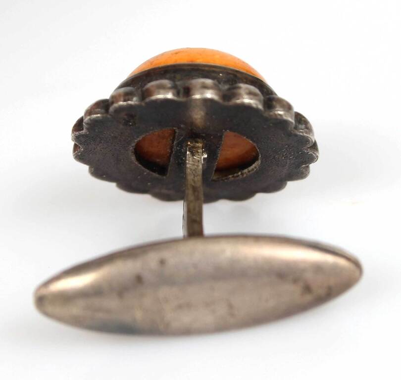 Silver cufflink with Austrian pressed amber inlay