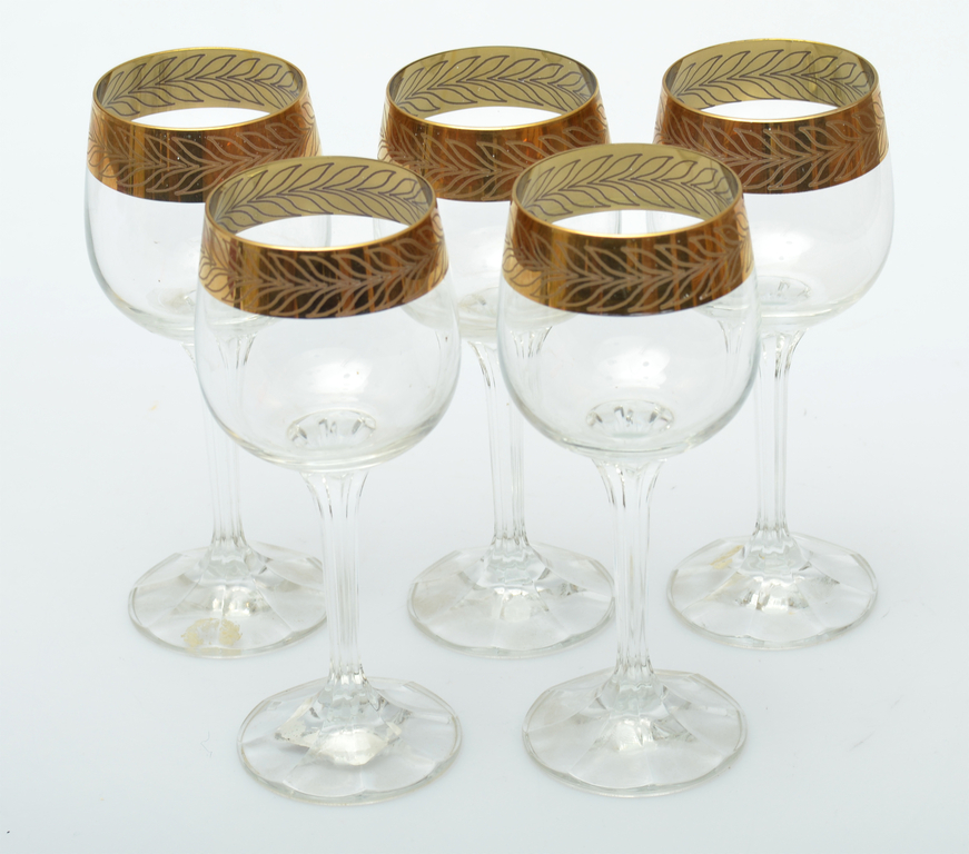 Set of crystal wine glasses with gilding (5 pcs.)