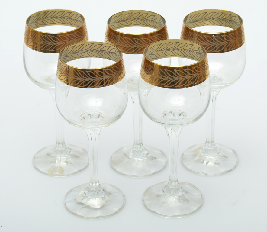 Set of crystal wine glasses with gilding (5 pcs.)