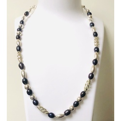 Black freshwater pearl necklace with silver and other metal elements