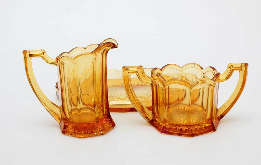 ArtDeco style amber colored glassware 3 pcs.
