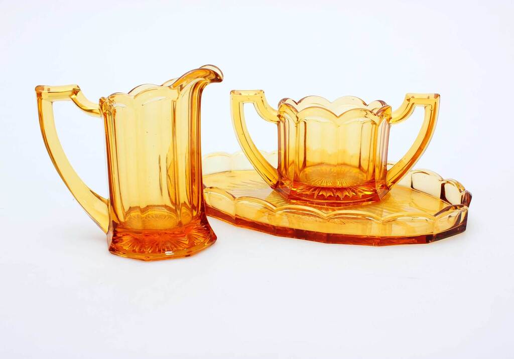 ArtDeco style amber colored glassware 3 pcs.
