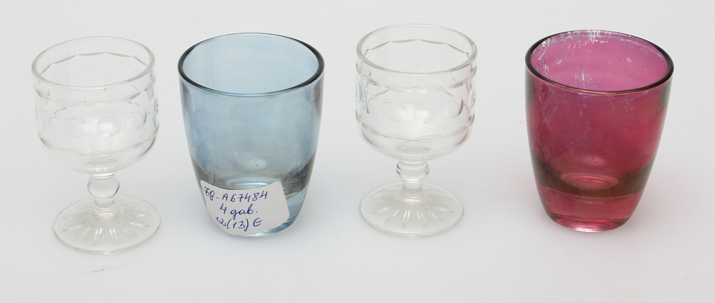 Two colored glass and two crystal glasses (4 pcs.)