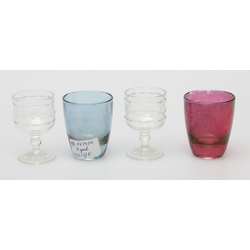 Two colored glass and two crystal glasses (4 pcs.)