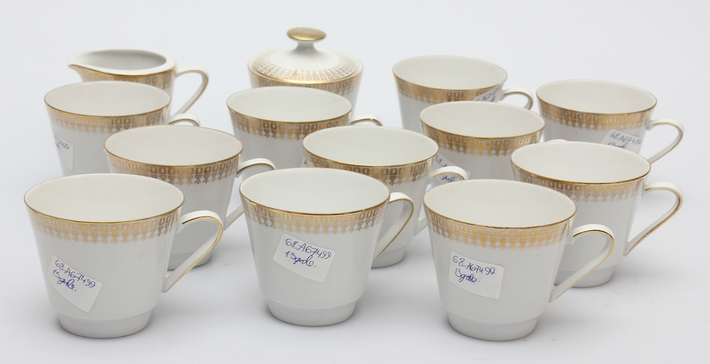 Porcelain cups (11 pcs), creamer and sugar bowl