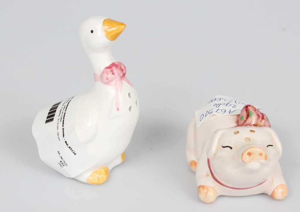 Faience salt shakers - goose and pig