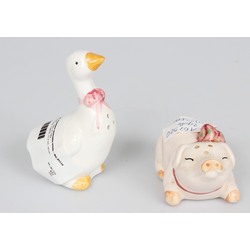 Faience salt shakers - goose and pig