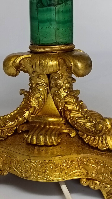 Malachite lamp with bronze base
