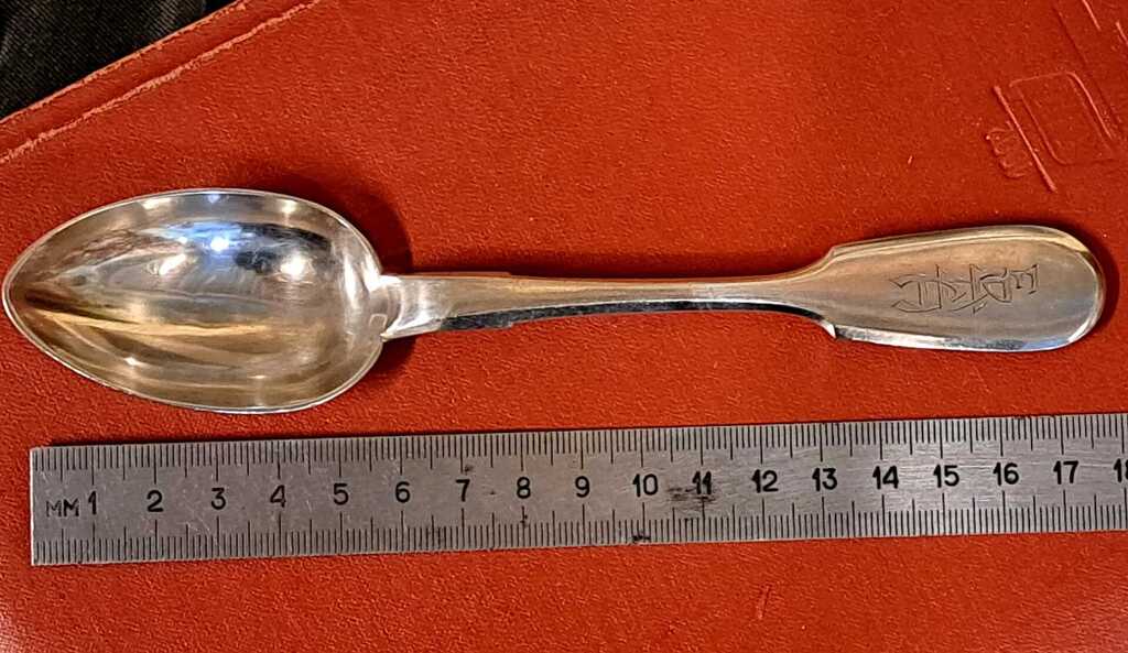 Spoon, silver, 84th silver proof, 1885–1903. master Nikiforovs Matvei, weight 55.04 gr. 18 cm
