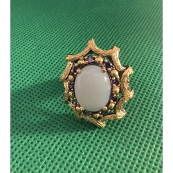 Ring made of natural chalcedony, Art Deco silver 925..17 size.