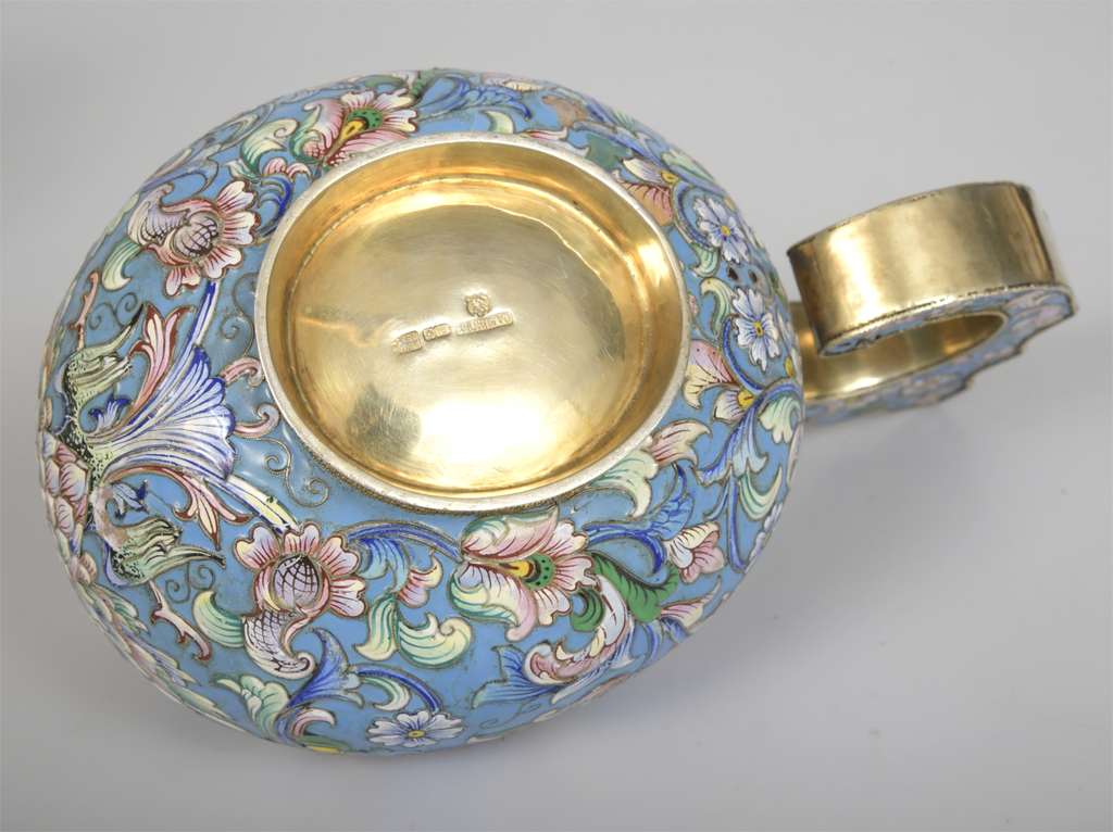 Silver cup with multi-colored enamel
