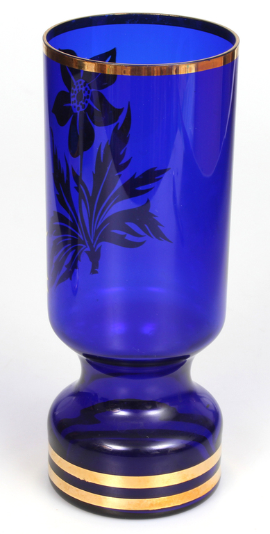 Blue glass vase and glass with gilding
