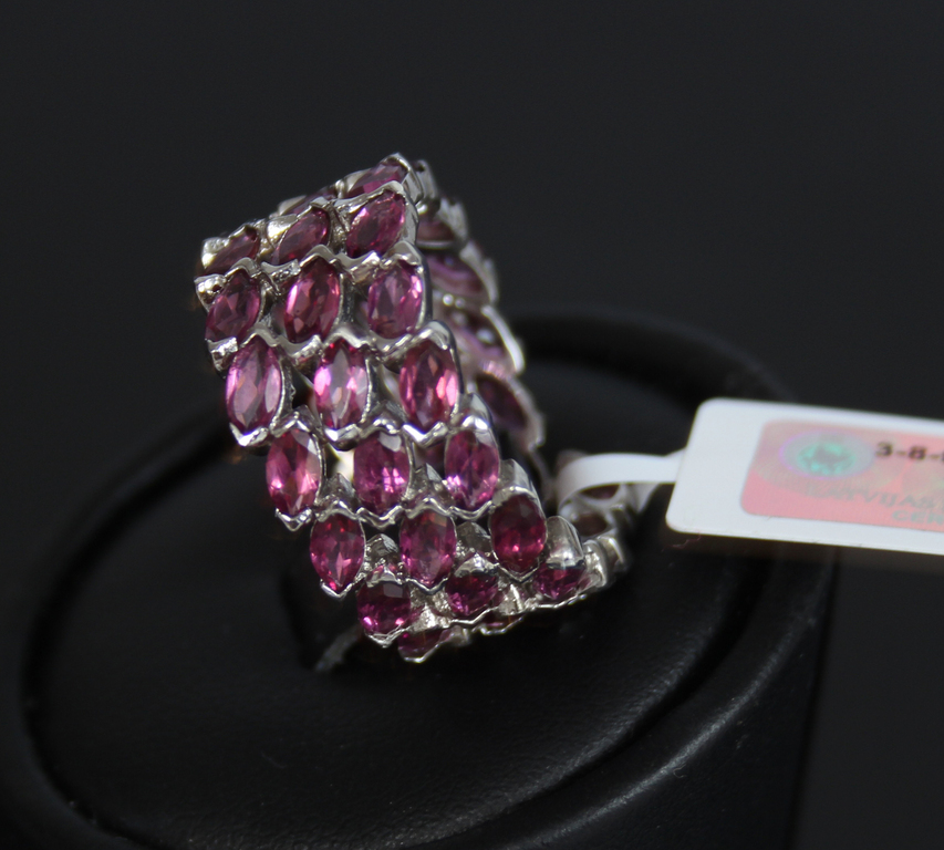 Silver ring with rhodolites