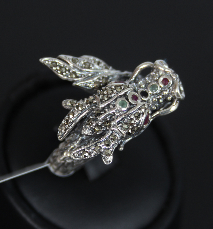 Silver ring with rubies, emeralds, sapphire