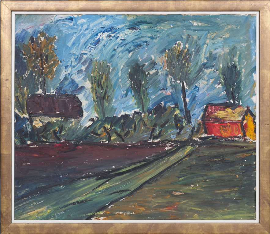 Landscape with trees and houses
