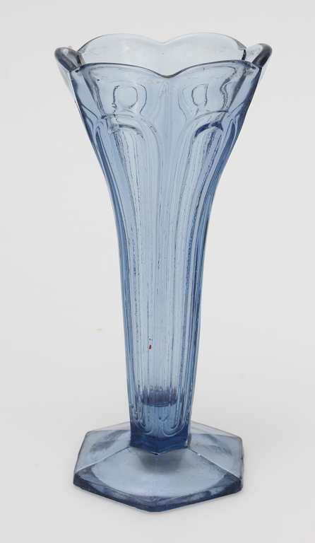 Blue glass vase in art deco style