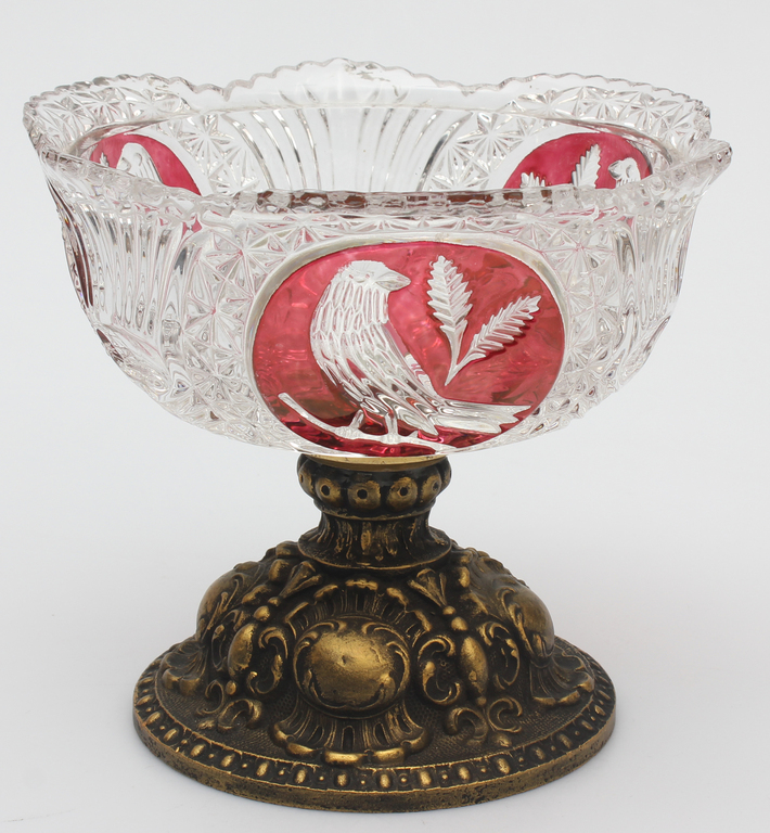 Crystal fruit bowl with bronze base
