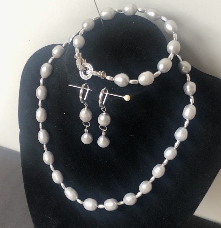 Trio of gray freshwater pearls