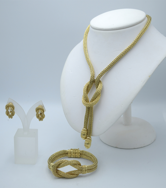 Золотые серьги, браслет и колье ''Илиас Лалаунис. Узел Геркулеса''
