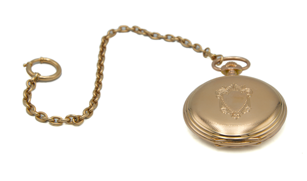 Men gold pocket watch with gold watch chain