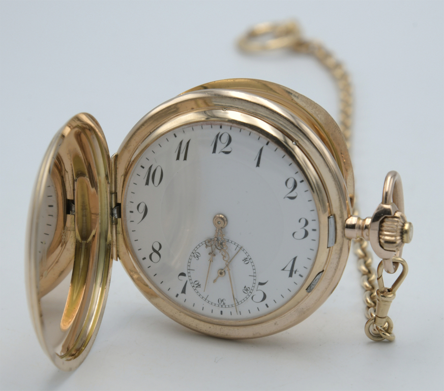 Мужские золотые карманные часы с золотой цепочкой
