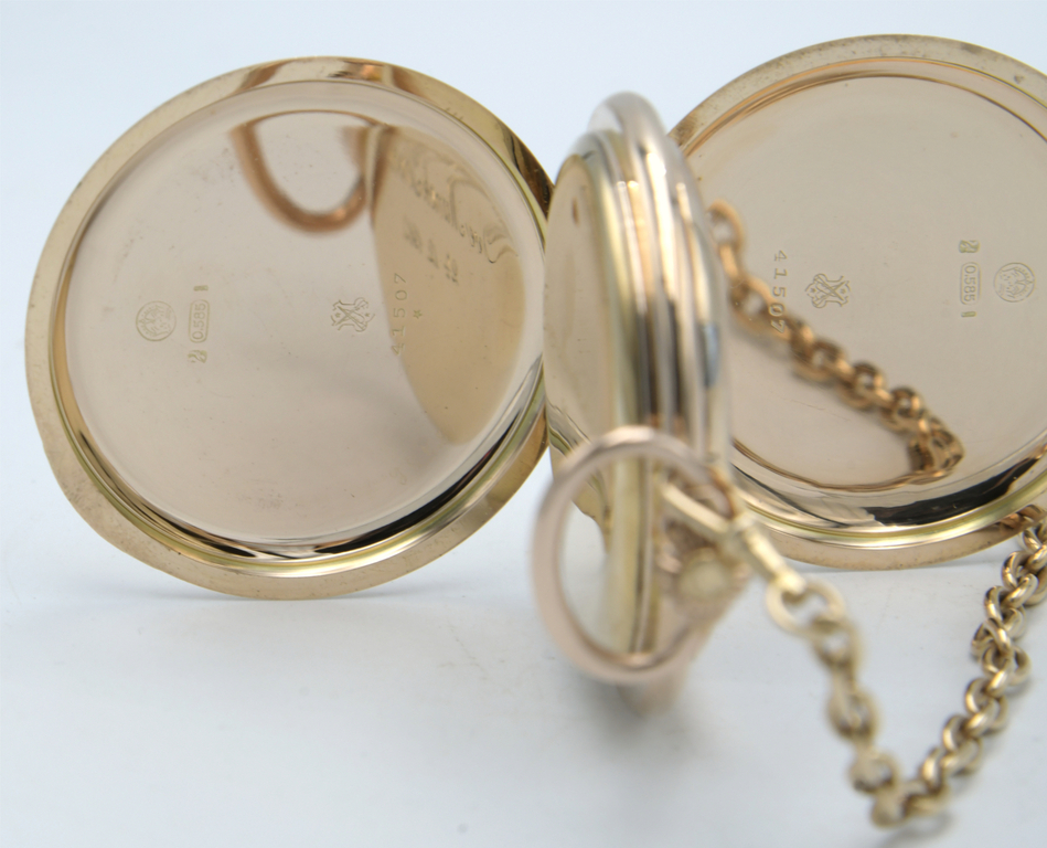 Мужские золотые карманные часы с золотой цепочкой