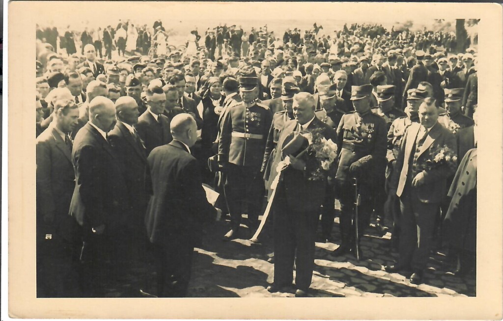 President Karlis Ulmanis. Harvest festival in Koknese on October 13, 1935