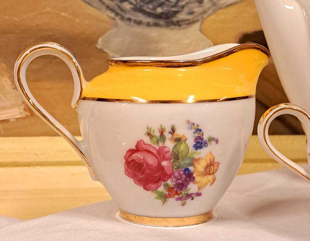 Bavarian porcelain coffee service with Meissen flower decal. German porcelain, decorated in Denmark. 1920
