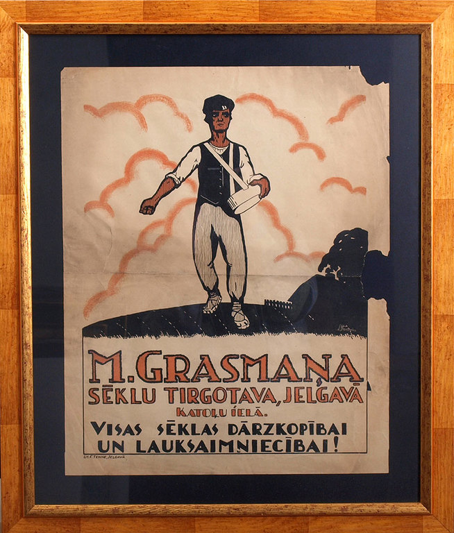 Plakāts „M.Grasmaņa sēklu tirgotava,  Jelgavā,  Katoļu ielā”