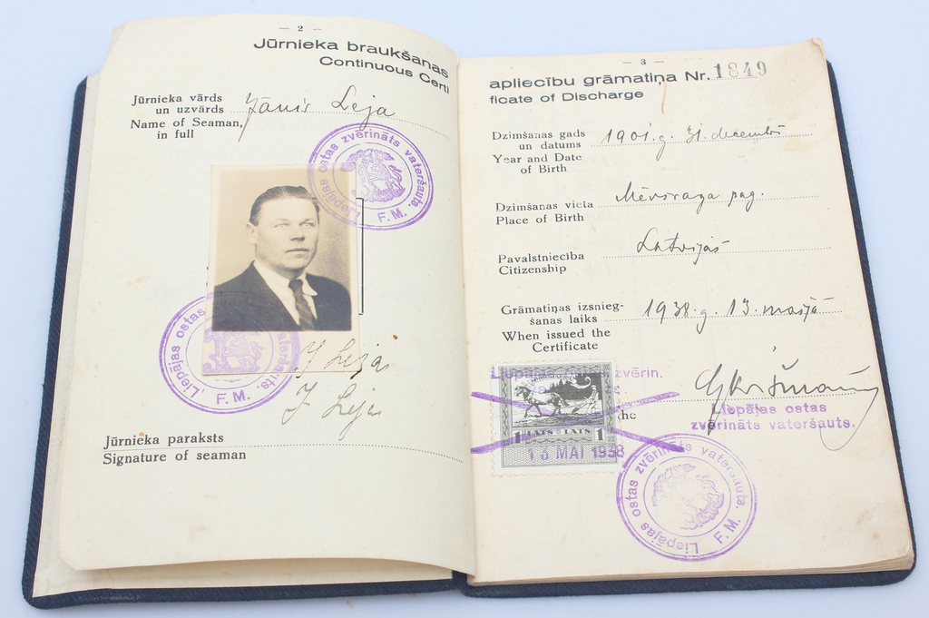 Seaman's driving license, booklet