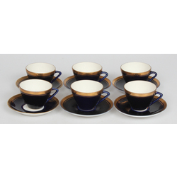 Porcelain cups with saucers (6 pcs. - saucer designs vary)