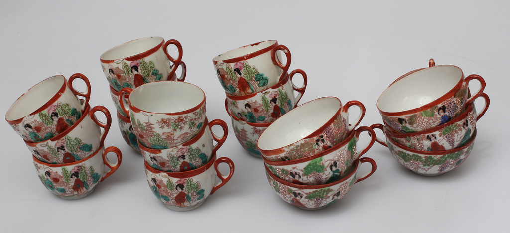 An incomplete porcelain service with a Japanese motif